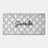 Elegante witte gepluimde glinsterende glitter bureaumat (Voorkant)