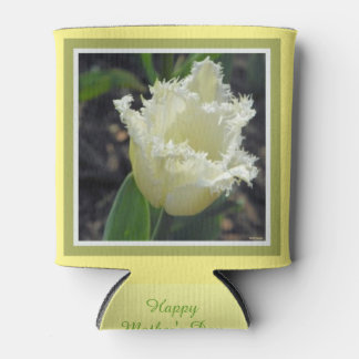 Elegante witte gerafelde tulp met grensontwerp blikjeskoeler