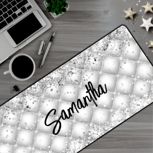 Elegante witte getufte glinsterende glitter bureaumat