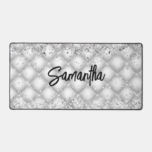 Elegante witte getufte sparkly glitter bureaumat (Voorkant)
