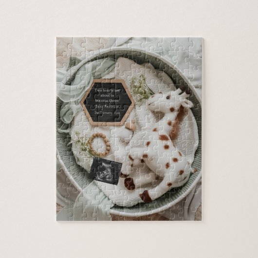 Elegante witte giraffe zwangerschapsaankondiging legpuzzel (Verticaal)