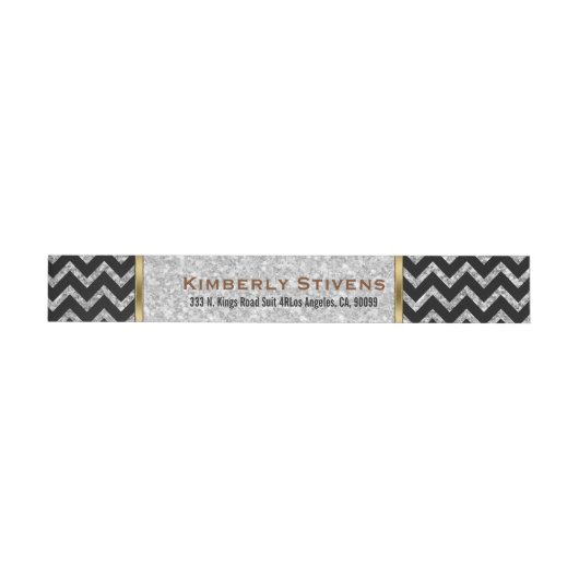 Elegante witte glitter zwart chevron gouden accent omwikkelbaar adreslabel (Individueel)