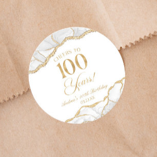 Elegante witte gouden agaat 100e verjaardagsfeest ronde sticker