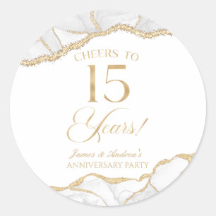 Elegante witte gouden agaat 15e jubileumfeest ronde sticker