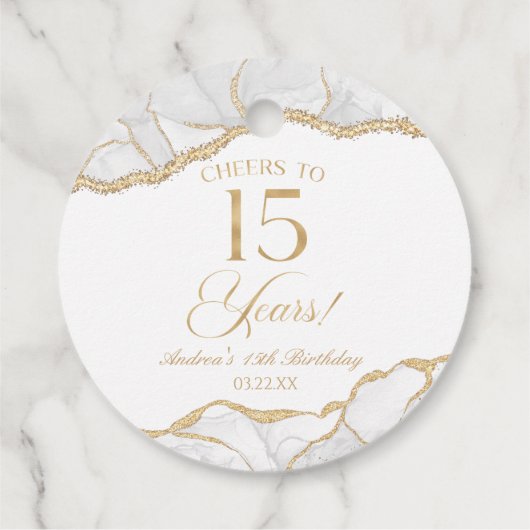 Elegante witte gouden agaat 15e verjaardagsfeest bedankjes labels (Achterkant)