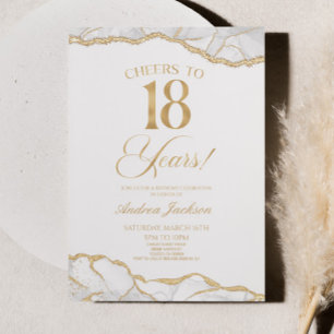 Elegante witte gouden agaat 18e verjaardagsfeest kaart