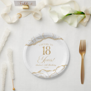Elegante witte gouden agaat 18e verjaardagsfeest papieren bordje