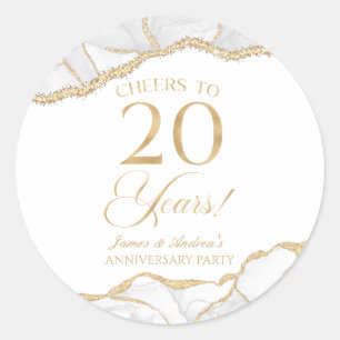 Elegante witte gouden agaat 20ste verjaardagsfeest ronde sticker