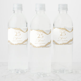 Elegante witte gouden agaat 25e verjaardagsfeestje waterfles etiket