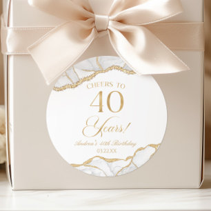 Elegante witte gouden agaat 40e verjaardagsfeest ronde sticker