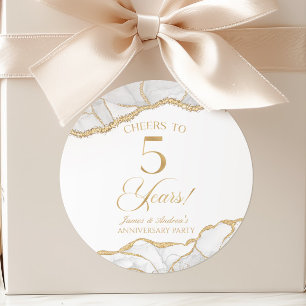 Elegante Witte Gouden Agaat 5e Verjaardagsfeest Ronde Sticker