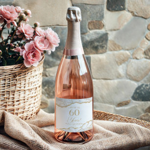 Elegante witte gouden agaat 60e verjaardagsfeest sparkling wijnetiket