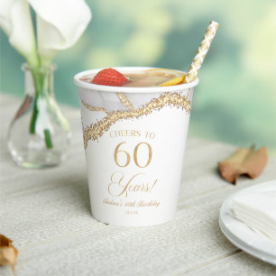 Elegante witte gouden agaat 60ste verjaardagsfeest papieren bekers