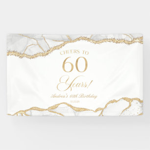 Elegante witte gouden agaat 60ste verjaardagsfeest spandoek
