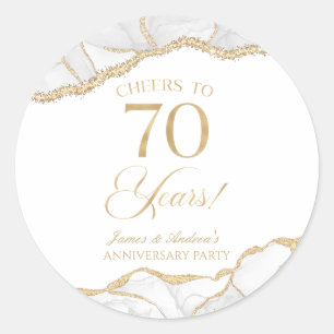 Elegante witte gouden agaat 70ste verjaardagsfeest ronde sticker