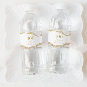 Elegante Witte Gouden Agate 100ste Verjaardagsfees Waterfles Etiket