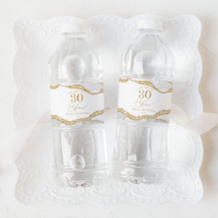 Elegante Witte Gouden Agate 30e Verjaardagsfeestje Waterfles Etiket