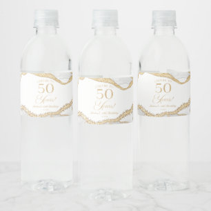 Elegante Witte Gouden Agate 50e Verjaardagsfeestje Waterfles Etiket