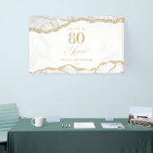 Elegante Witte Gouden Agate 80e Verjaardagsfeest Spandoek (Beurs)
