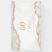 Elegante Witte Gouden Agate 80e Verjaardagsfeest Spandoek (Verticaal)