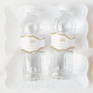 Elegante Witte Gouden Agate 80ste Verjaardagsfeest Waterfles Etiket