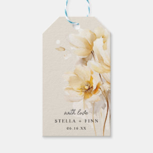 Elegante witte gouden bloem trouw stoffig zand cadeaulabel