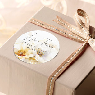 Elegante witte gouden bloemen bruiloft liefde + da ronde sticker