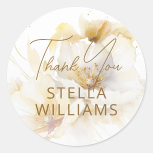 Elegante witte gouden bloemen dank je ronde sticker