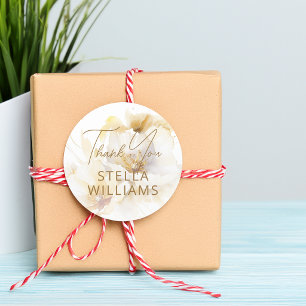 Elegante witte gouden bloemen dank je ronde sticker