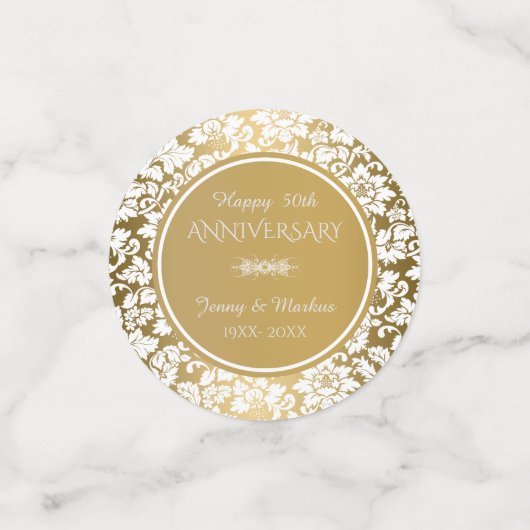 Elegante witte & gouden damast confetti (Kleine voorkant)