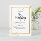 Elegante witte & gouden foto-huwelijksuitnodiging kaart (Staand voorkant)