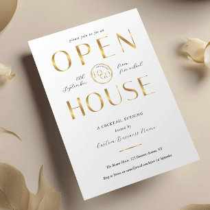 Elegante witte & gouden logo business open huis kaart