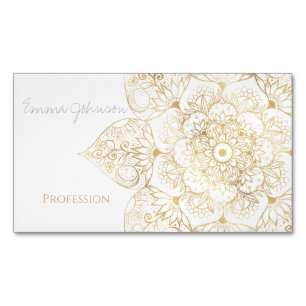 Elegante Witte Gouden Mandala Bloemstuk Magnetisch Visitekaartje
