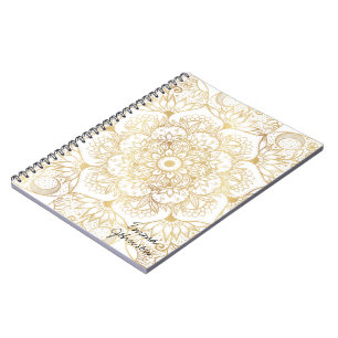 Elegante Witte Gouden Mandala Bloemstuk Notitieboek