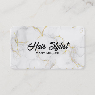 Elegante Witte Gouden Marmeren Haarstylist QR-code Visitekaartje
