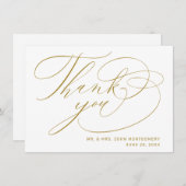 Elegante witte gouden moderne script bruiloft bedankkaart (Voorkant / Achterkant)