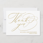 Elegante witte gouden moderne script bruiloft bedankkaart (Voorkant)