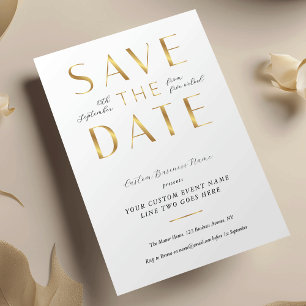 Elegante witte & gouden zakelijke evenementen zake save the date
