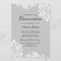 Elegante witte grijze kant quinceanera uitnodiging
