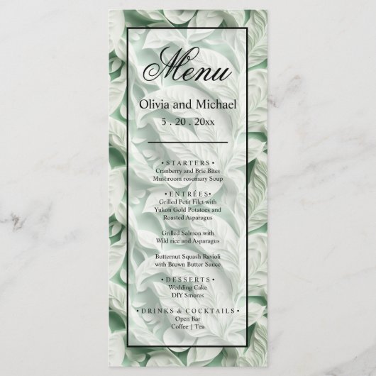 Elegante witte groene bladkalligrafie menu (Voorkant)