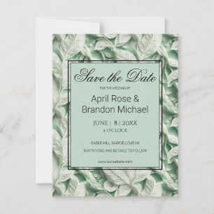 Elegante  witte groene bladkalligrafie save the date