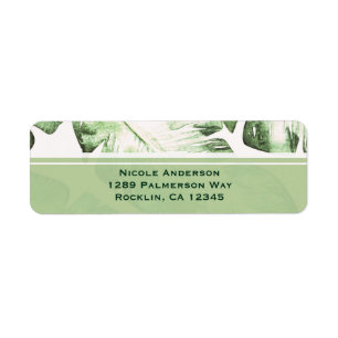 Elegante Witte Groene Tropische Strand Bladeren Br Etiket