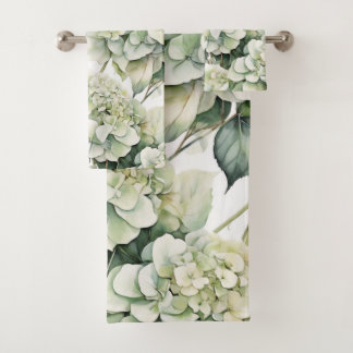 Elegante witte groene waterverf bloemenhortensia's bad handdoek