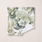 Elegante witte groene waterverf bloemenhortensia's bad handdoek (Wasdoekje)
