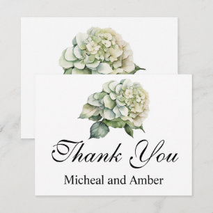 Elegante witte groene waterverf bloemenhortensia's bedankkaart