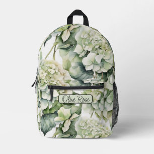 Elegante witte groene waterverf bloemenhortensia's bedrukte rugzak