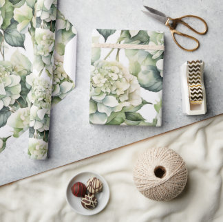 Elegante witte groene waterverf bloemenhortensia's cadeaupapier