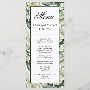 Elegante witte groene waterverf bloemenhortensia's menu