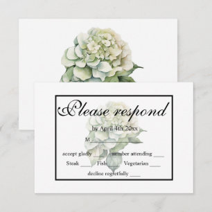 Elegante witte groene waterverf bloemenhortensia's RSVP kaartje
