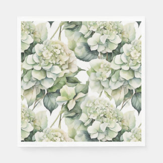 Elegante witte groene waterverf bloemenhortensia's servet